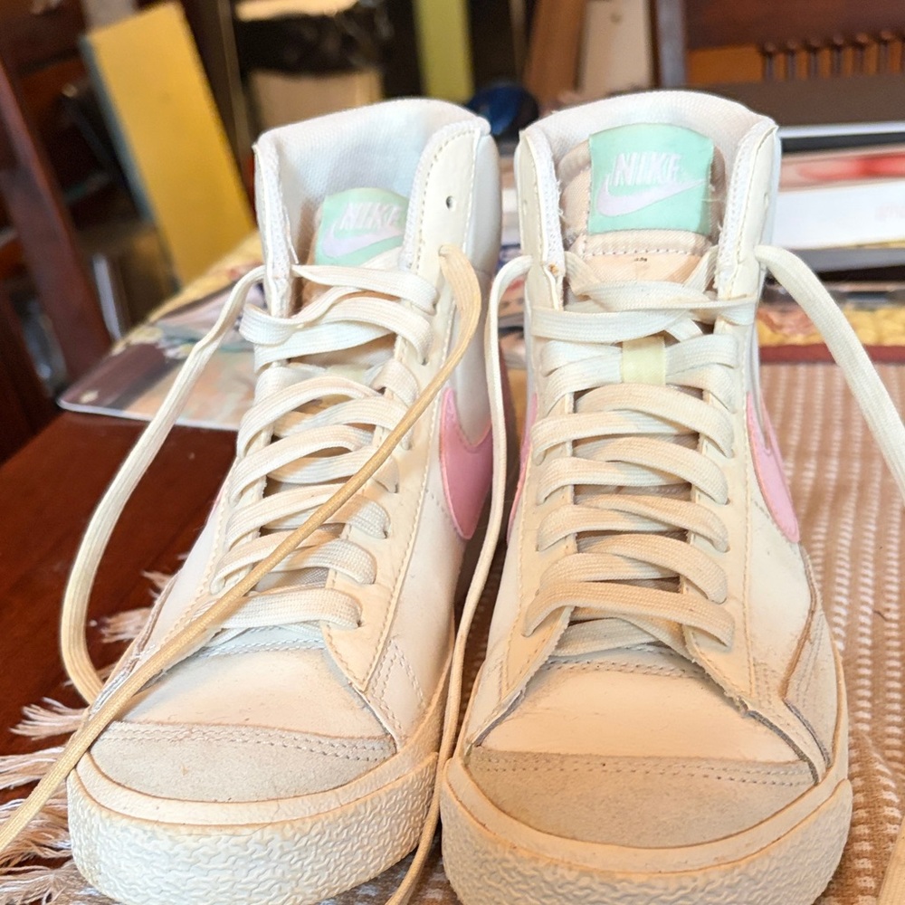 Nike Women's High-Top Sneakers - Cream and Pink Blazer Size 5.5Y 7 Women